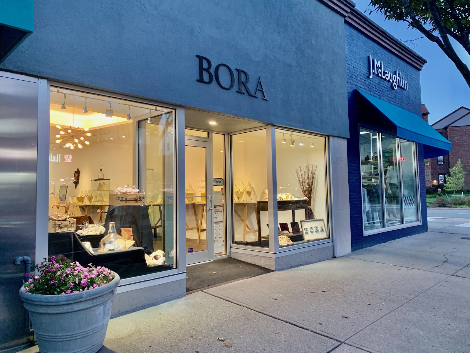 BORA boutique at dusk, Providence RI